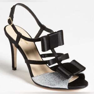 Kate Spade New York Ivy Silver Fine Glitter Black Heels Size 9 NWT